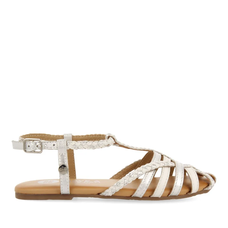 WHITE LEATHER SANDALS WITH METALLIC DETAILS CANGREJERA STYLE FOR GIRL AND BOY BELSH