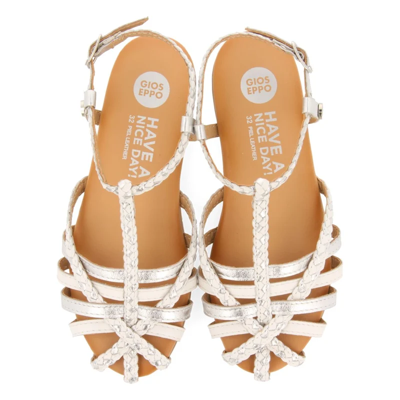 WHITE LEATHER SANDALS WITH METALLIC DETAILS CANGREJERA STYLE FOR GIRL AND BOY BELSH