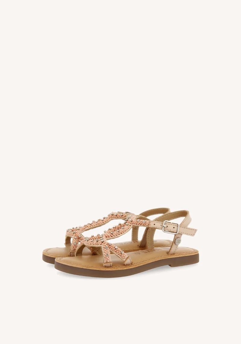 PINK LEATHER SANDALS WITH BEAD EMBELLISHMENT FOR GIRL AND BOY LAZARAT