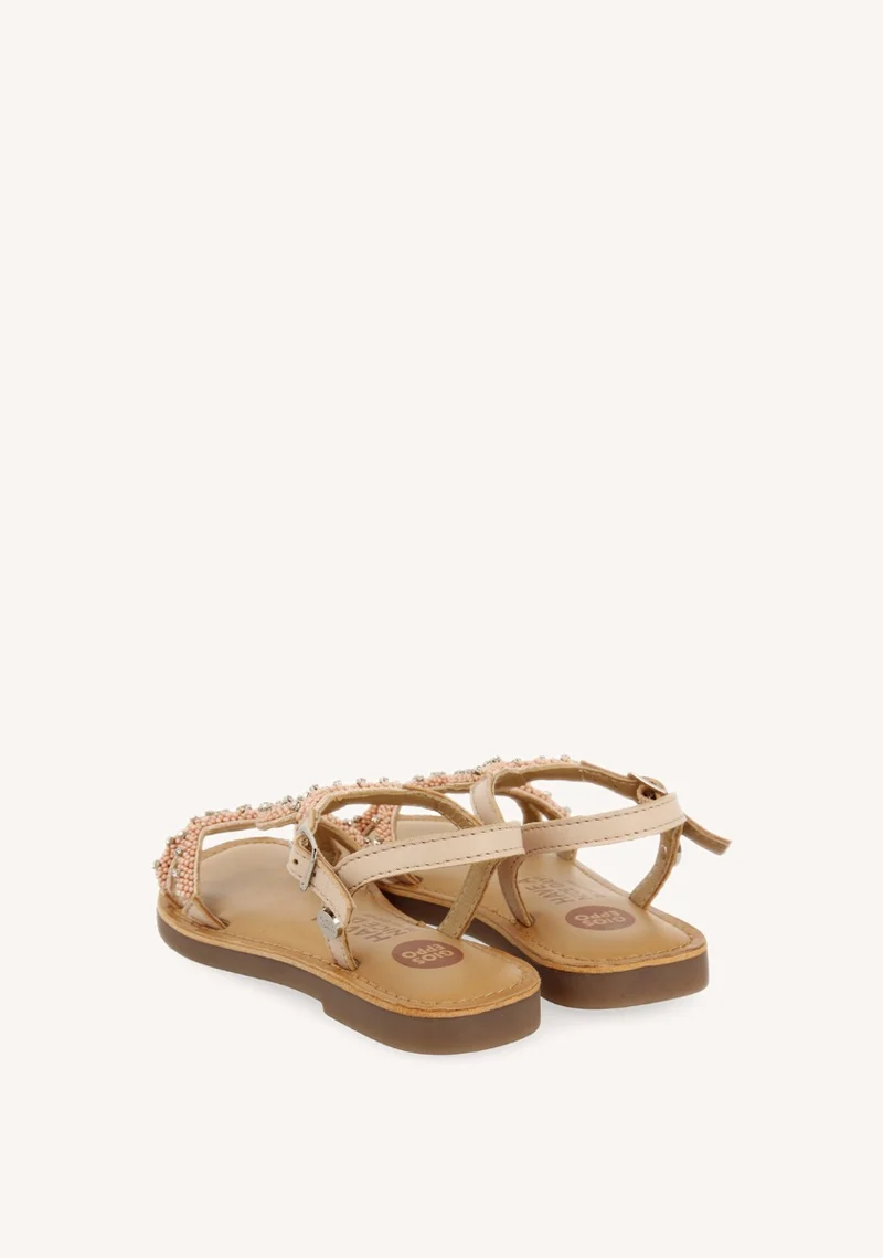 PINK LEATHER SANDALS WITH BEAD EMBELLISHMENT FOR GIRL AND BOY LAZARAT