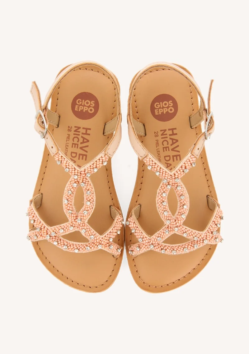 PINK LEATHER SANDALS WITH BEAD EMBELLISHMENT FOR GIRL AND BOY LAZARAT