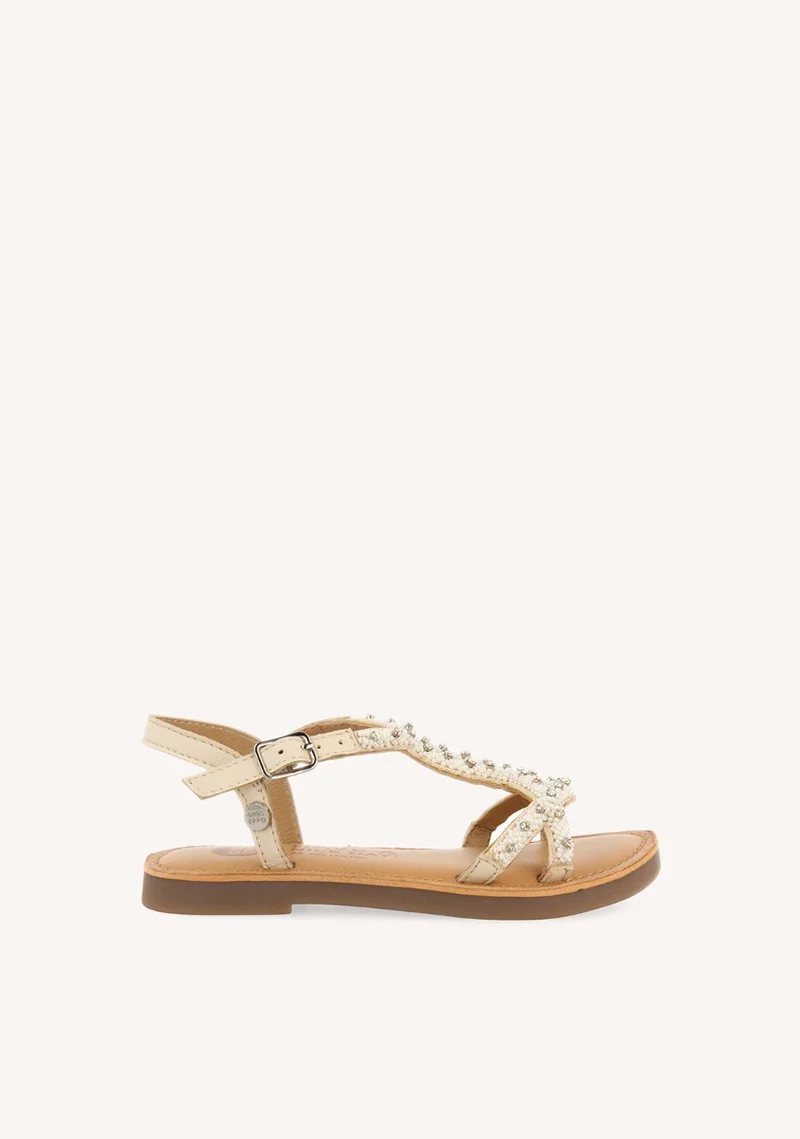 WHITE LEATHER SANDALS WITH BEAD EMBELLISHMENT FOR GIRL AND BOY LAZARAT