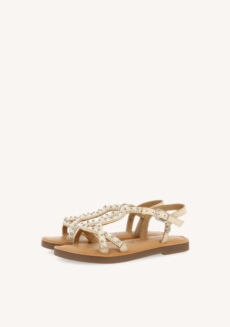 WHITE LEATHER SANDALS WITH BEAD EMBELLISHMENT FOR GIRL AND BOY LAZARAT