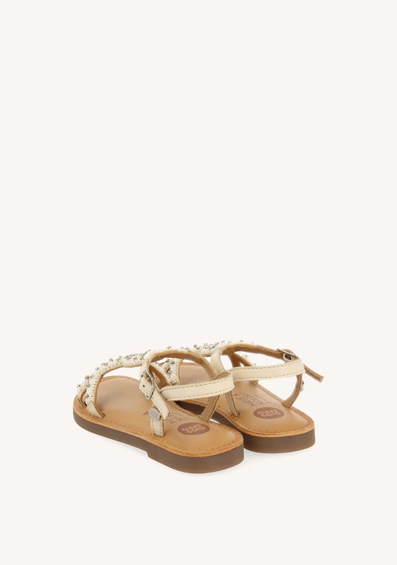 WHITE LEATHER SANDALS WITH BEAD EMBELLISHMENT FOR GIRL AND BOY LAZARAT
