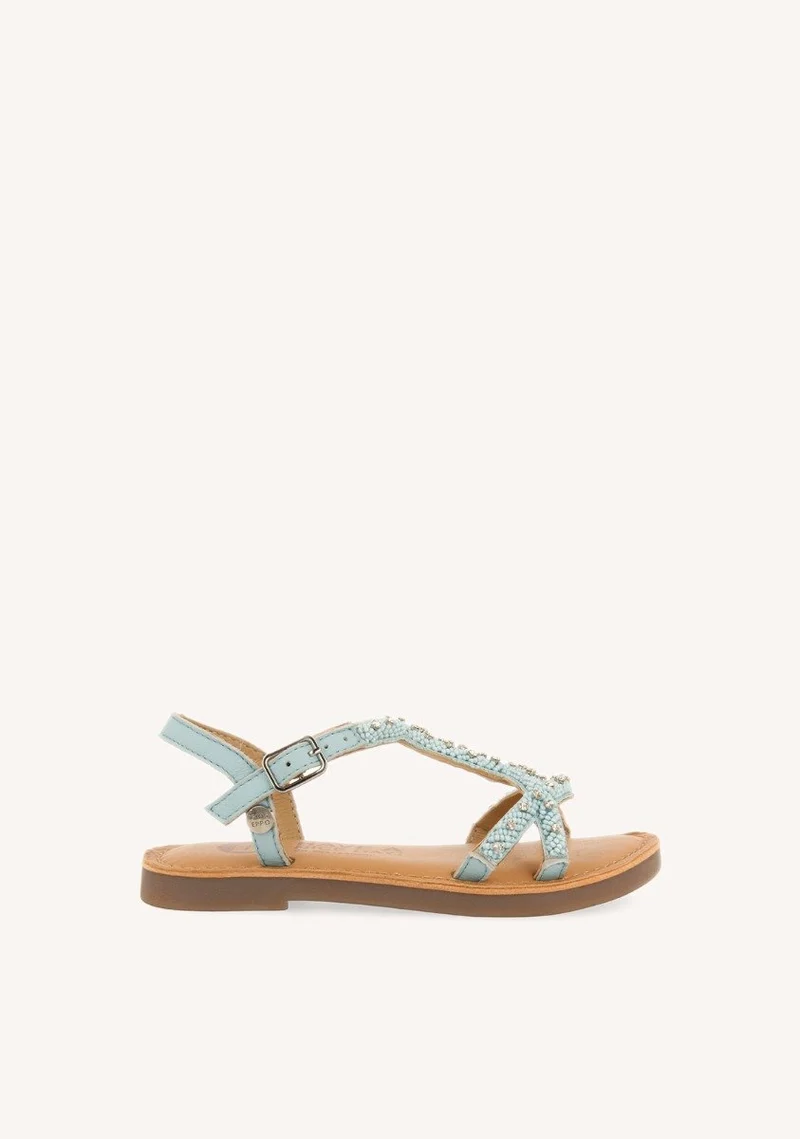 BLUE LEATHER SANDALS WITH BEAD EMBELLISHMENT FOR GIRL AND BOY LAZARAT