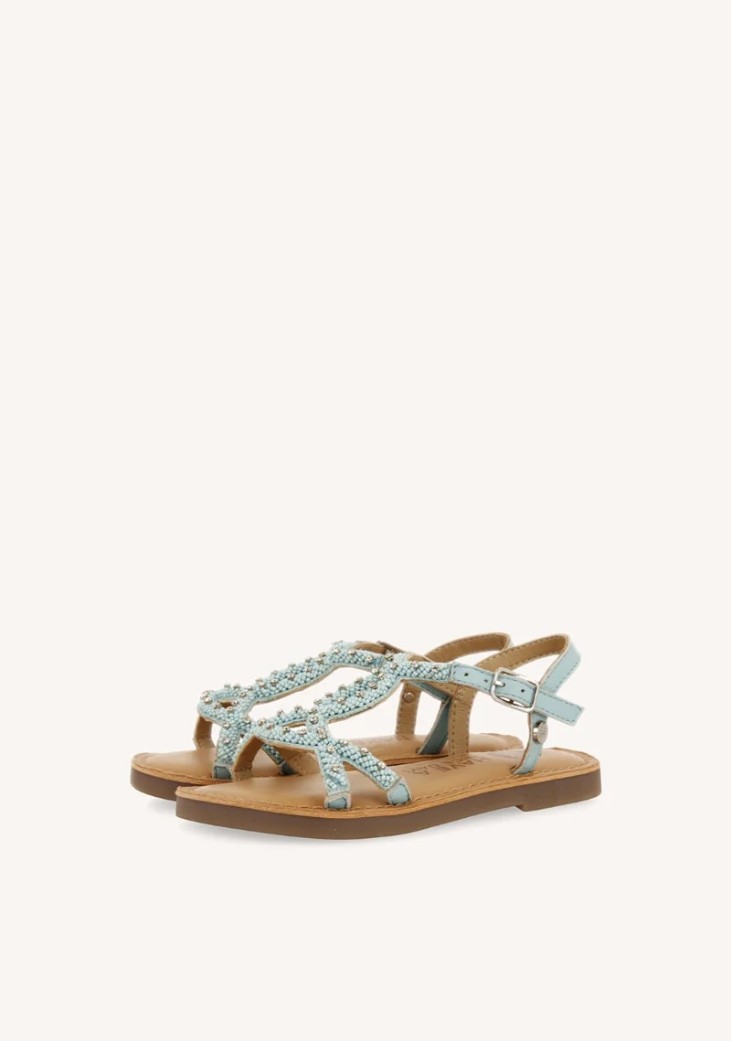 BLUE LEATHER SANDALS WITH BEAD EMBELLISHMENT FOR GIRL AND BOY LAZARAT