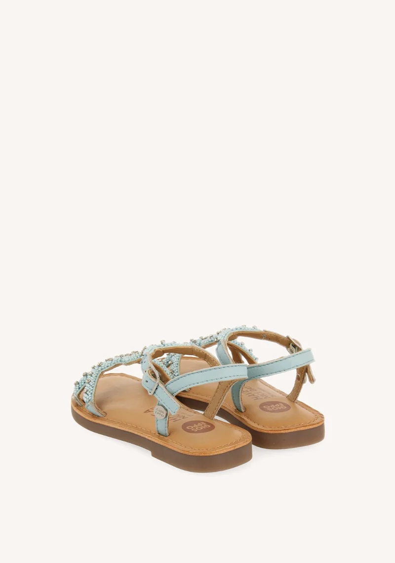 BLUE LEATHER SANDALS WITH BEAD EMBELLISHMENT FOR GIRL AND BOY LAZARAT