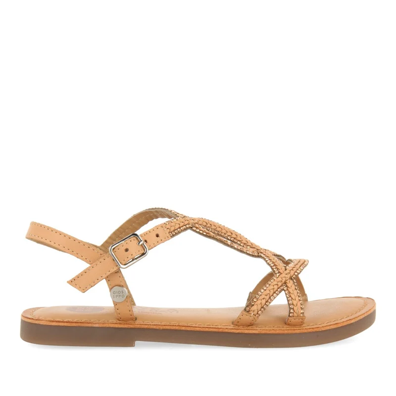 NUDE COLOR LEATHER SANDALS WITH EMBELLISHMENTS FOR GIRL AND BOY AUCILLA