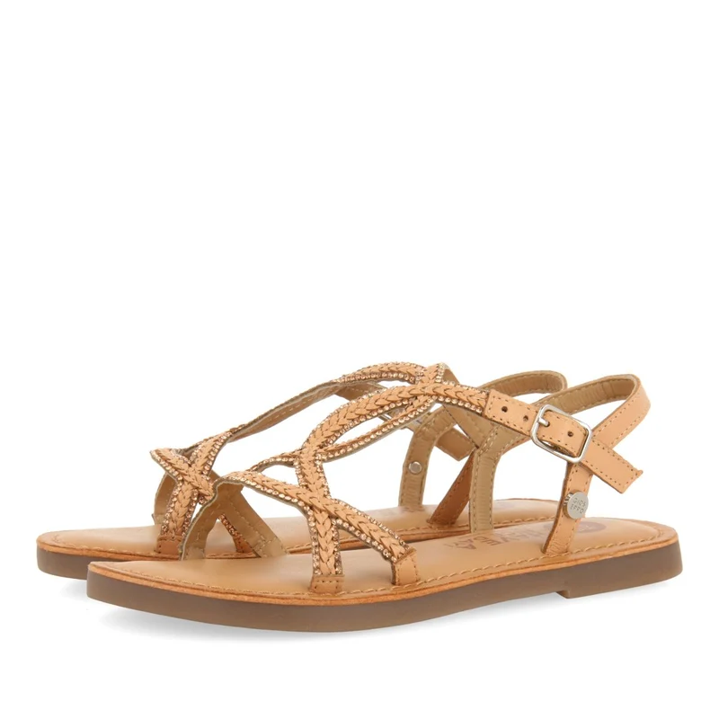 NUDE COLOR LEATHER SANDALS WITH EMBELLISHMENTS FOR GIRL AND BOY AUCILLA