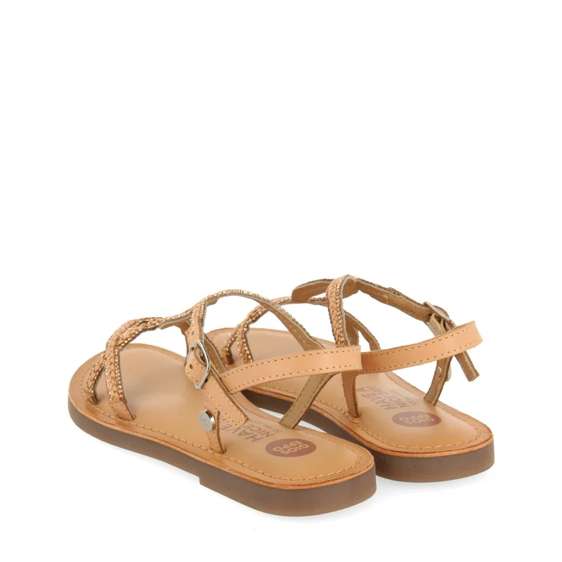 NUDE COLOR LEATHER SANDALS WITH EMBELLISHMENTS FOR GIRL AND BOY AUCILLA