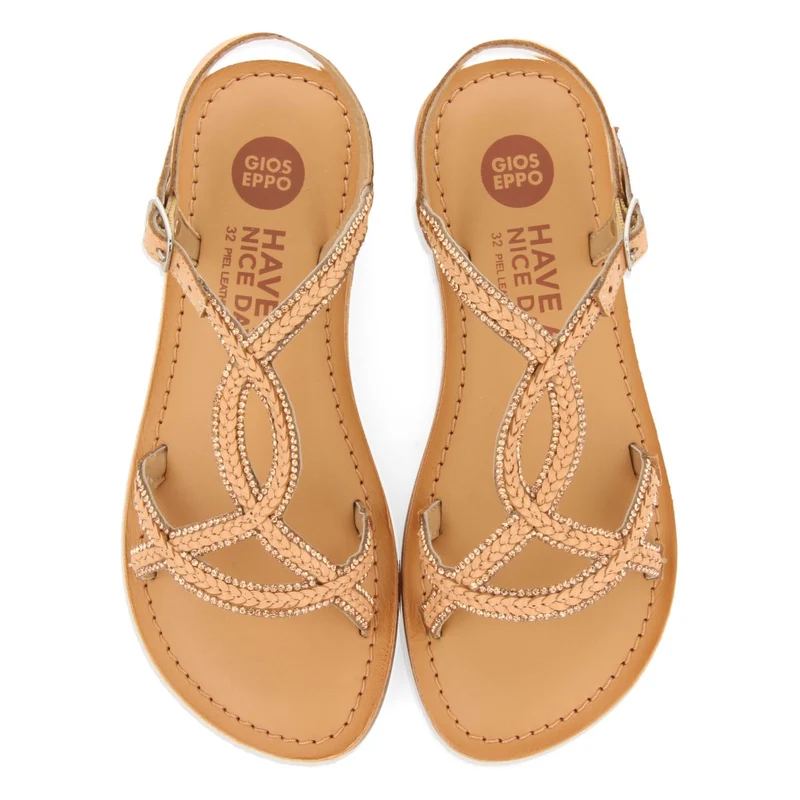 NUDE COLOR LEATHER SANDALS WITH EMBELLISHMENTS FOR GIRL AND BOY AUCILLA