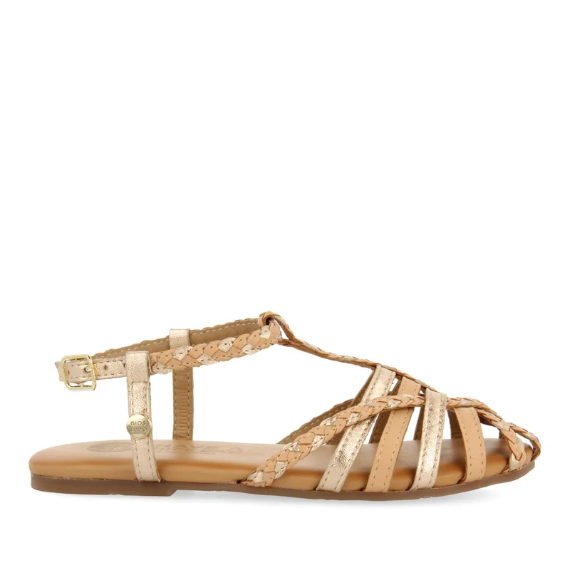 NUDE COLORED LEATHER SANDALS WITH METALLIC DETAILS CANGREJERA STYLE FOR GIRL AND BOY BELSH