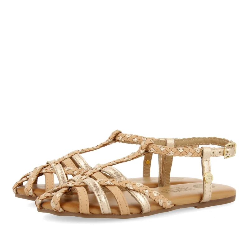 NUDE COLORED LEATHER SANDALS WITH METALLIC DETAILS CANGREJERA STYLE FOR GIRL AND BOY BELSH