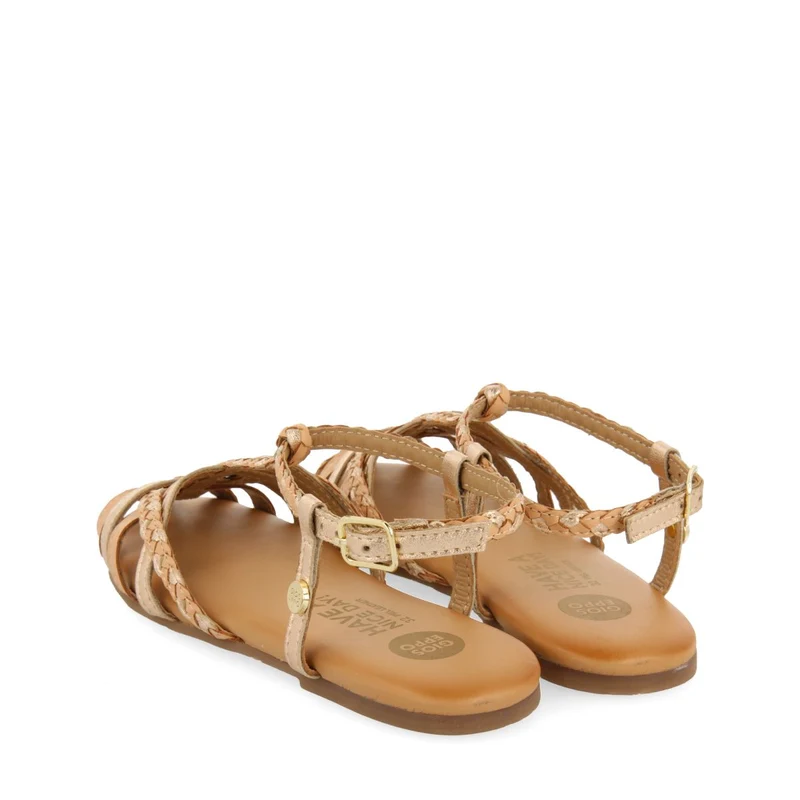 NUDE COLORED LEATHER SANDALS WITH METALLIC DETAILS CANGREJERA STYLE FOR GIRL AND BOY BELSH