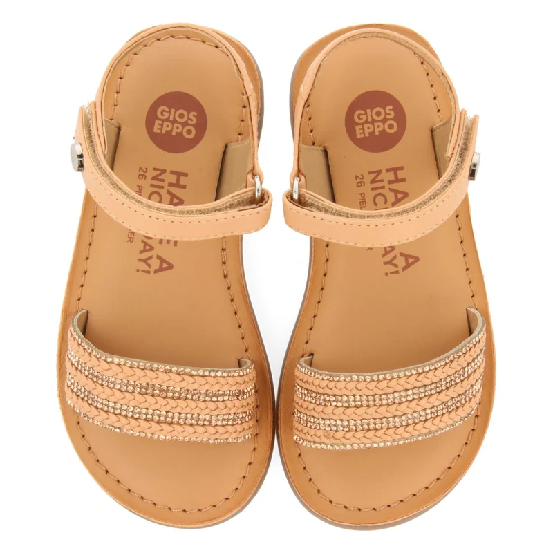 WHITE LEATHER SANDALS WITH EMBELLISHMENT AND ADJUSTABLE CLOSURE FOR GIRL AND BOY MIREVAL