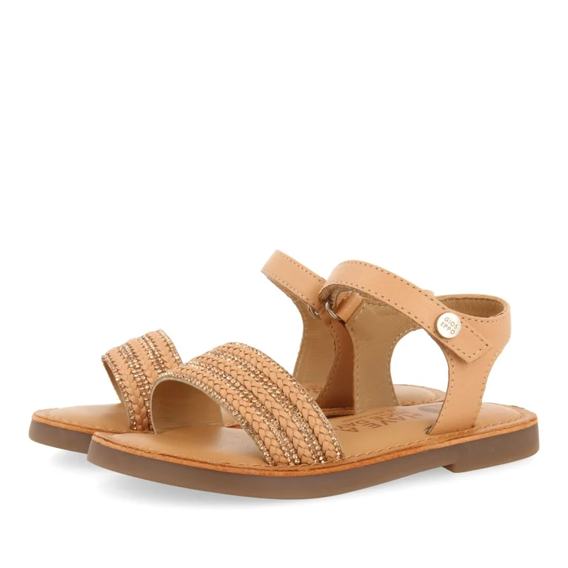 WHITE LEATHER SANDALS WITH EMBELLISHMENT AND ADJUSTABLE CLOSURE FOR GIRL AND BOY MIREVAL