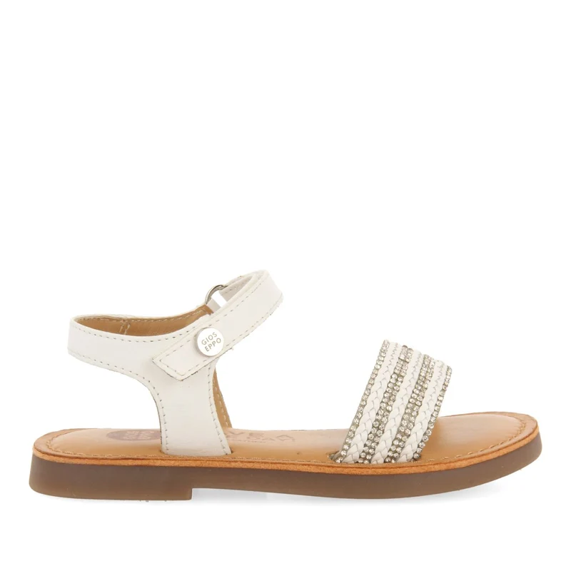 NUDE COLOR LEATHER SANDALS WITH EMBELLISHMENT AND ADJUSTABLE CLOSURE FOR GIRL AND BOY MIREVAL