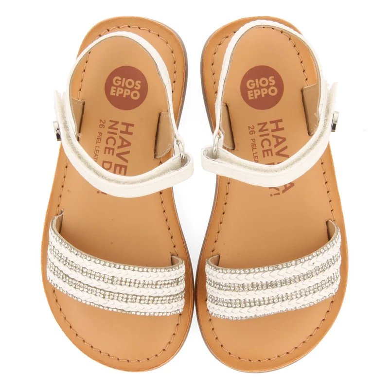NUDE COLOR LEATHER SANDALS WITH EMBELLISHMENT AND ADJUSTABLE CLOSURE FOR GIRL AND BOY MIREVAL