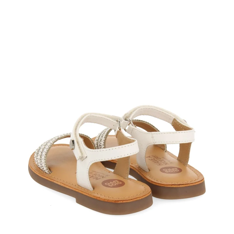 NUDE COLOR LEATHER SANDALS WITH EMBELLISHMENT AND ADJUSTABLE CLOSURE FOR GIRL AND BOY MIREVAL