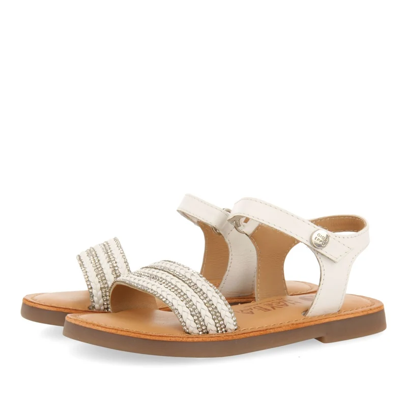 NUDE COLOR LEATHER SANDALS WITH EMBELLISHMENT AND ADJUSTABLE CLOSURE FOR GIRL AND BOY MIREVAL