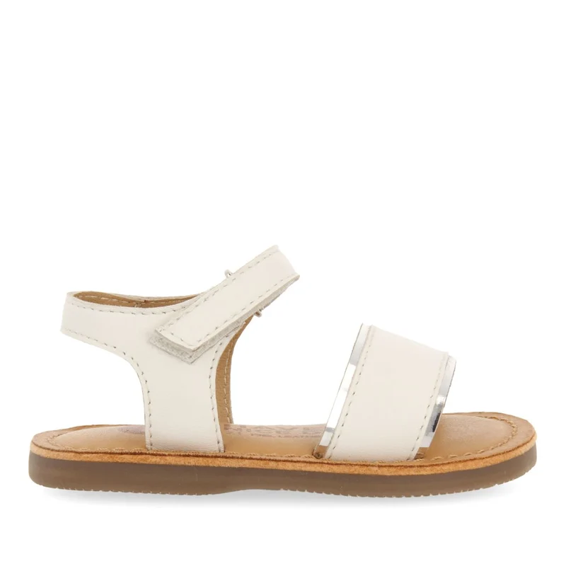 WHITE LEATHER SANDALS WITH METALLIC DETAILS FOR BABY ALIKO