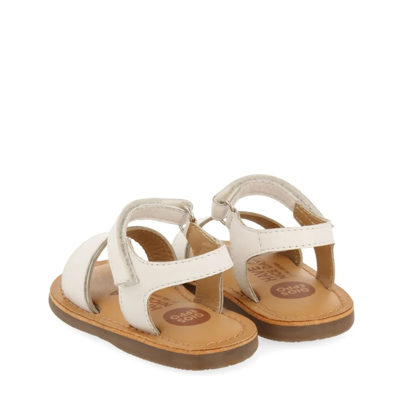 WHITE LEATHER SANDALS WITH METALLIC DETAILS FOR BABY ALIKO