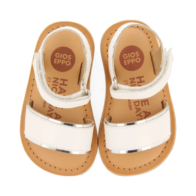 WHITE LEATHER SANDALS WITH METALLIC DETAILS FOR BABY ALIKO