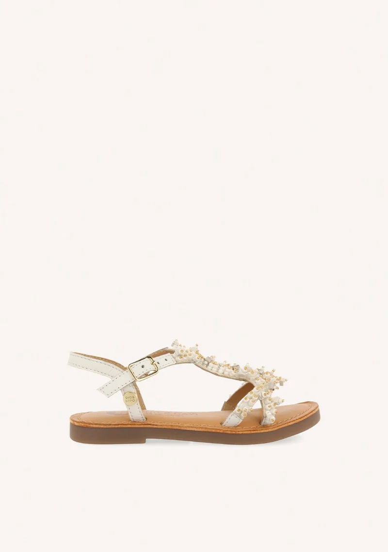WHITE LEATHER SANDALS WITH BEAD EMBELLISHMENTS FOR GIRL AND BOY TICE