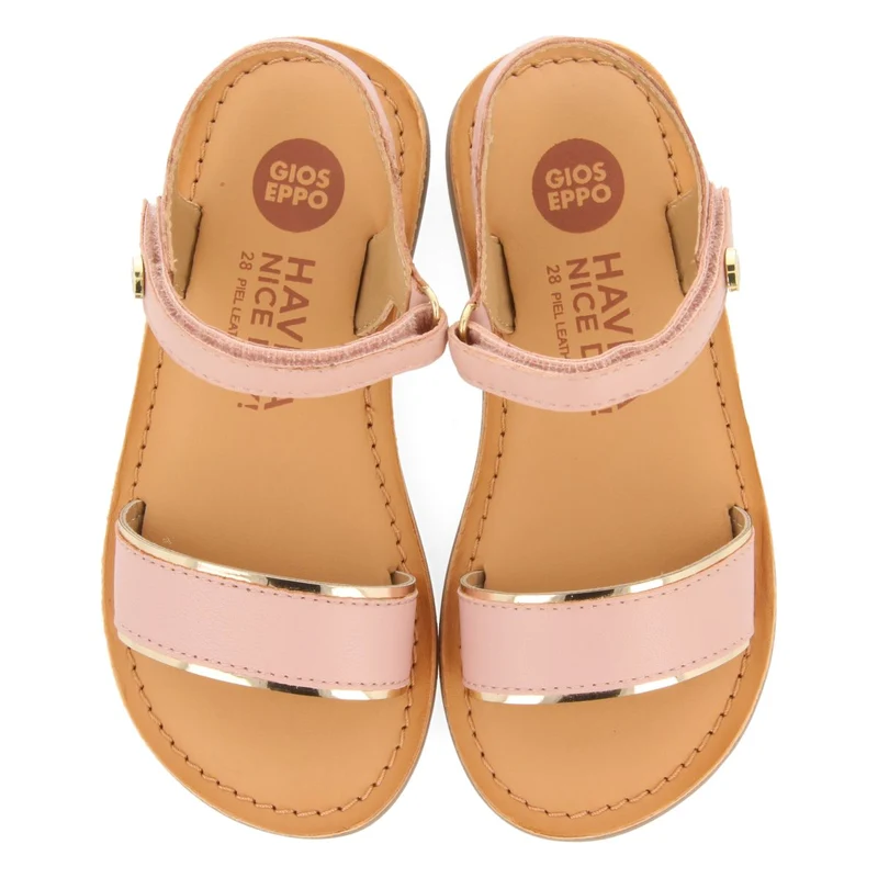 PINK LEATHER SANDALS WITH METALLIC DETAILS FOR GIRL AND BOY KAVAJE