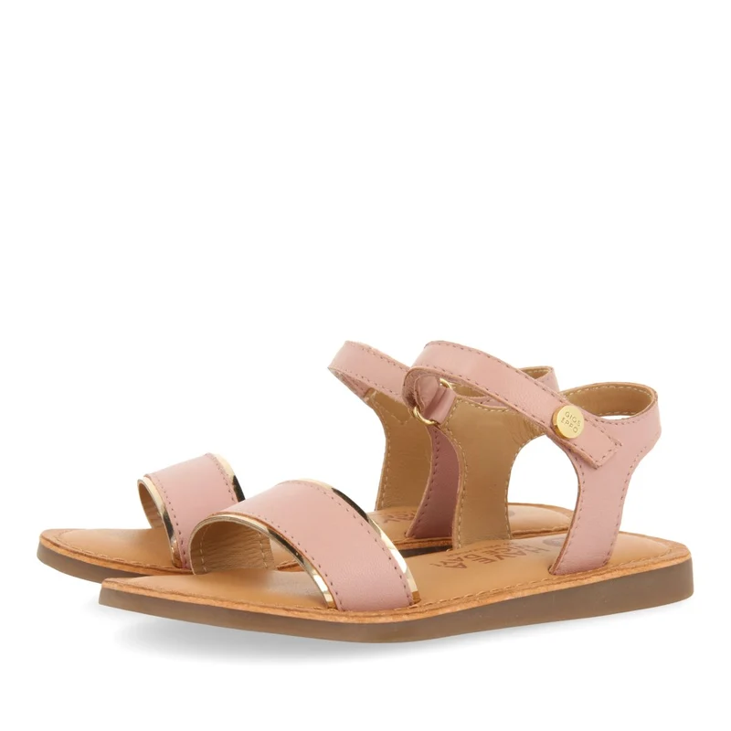 PINK LEATHER SANDALS WITH METALLIC DETAILS FOR GIRL AND BOY KAVAJE