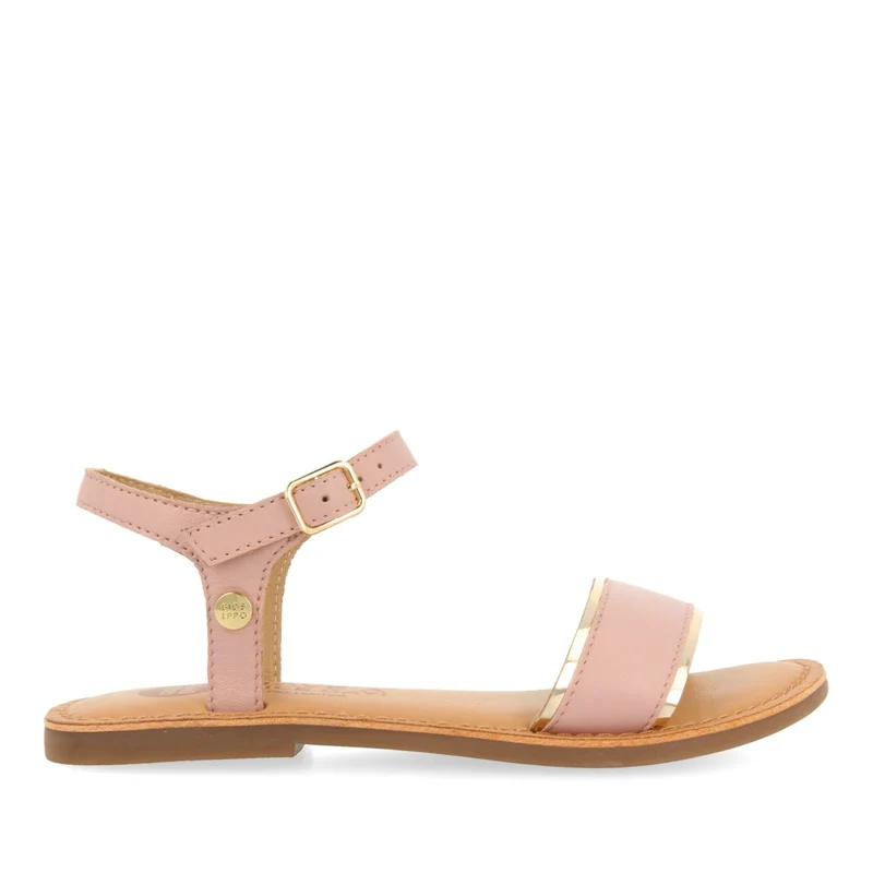 PINK LEATHER SANDALS WITH METALLIC DETAILS FOR GIRLS ISHEM