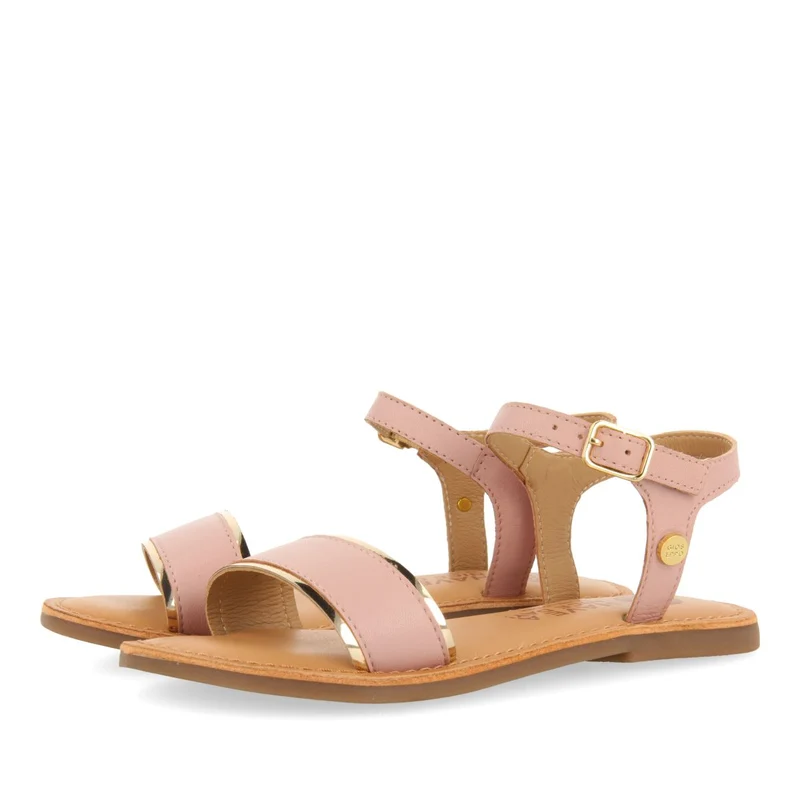 PINK LEATHER SANDALS WITH METALLIC DETAILS FOR GIRLS ISHEM