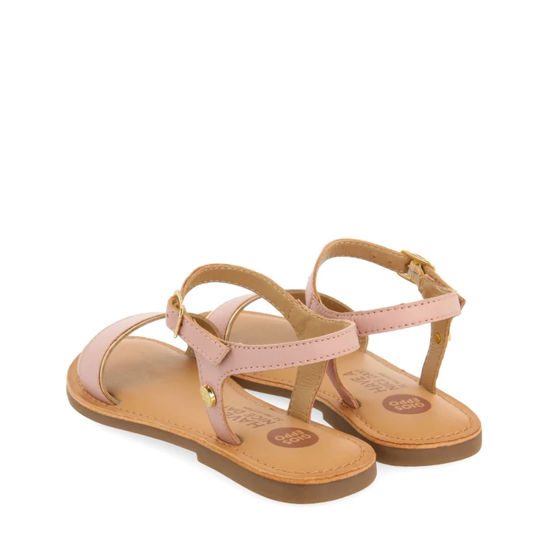 PINK LEATHER SANDALS WITH METALLIC DETAILS FOR GIRLS ISHEM