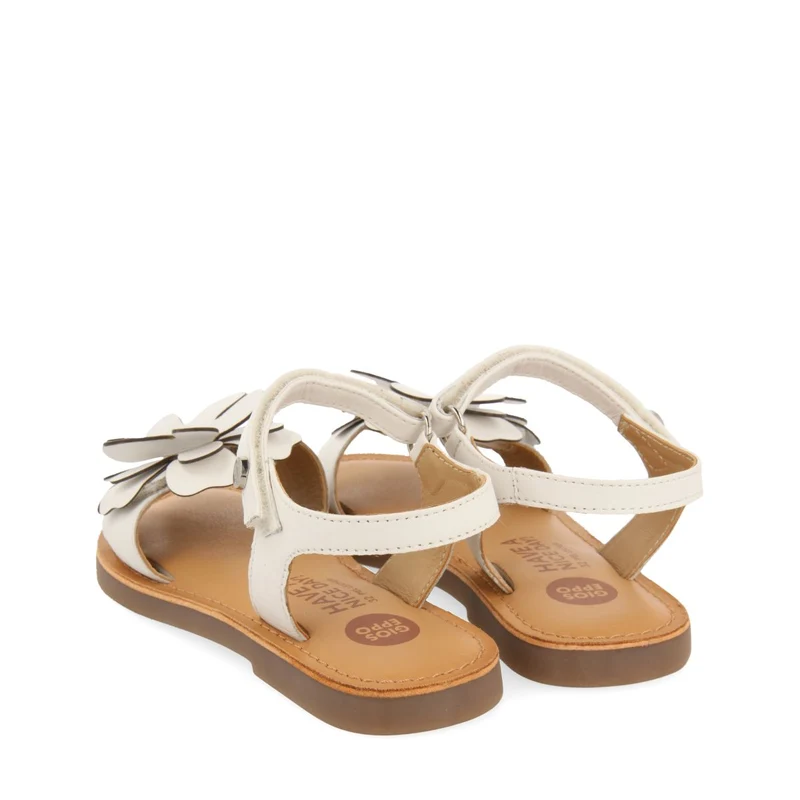 WHITE LEATHER SANDALS WITH FLOWER EMBELLISHMENT FOR GIRL AND BOY CRES