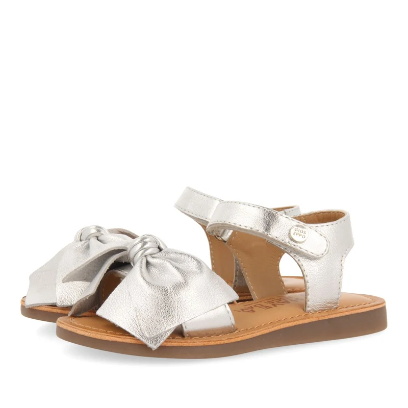 SILVER LEATHER SANDALS WITH BOW FOR GIRL AND BOY DELONICE
