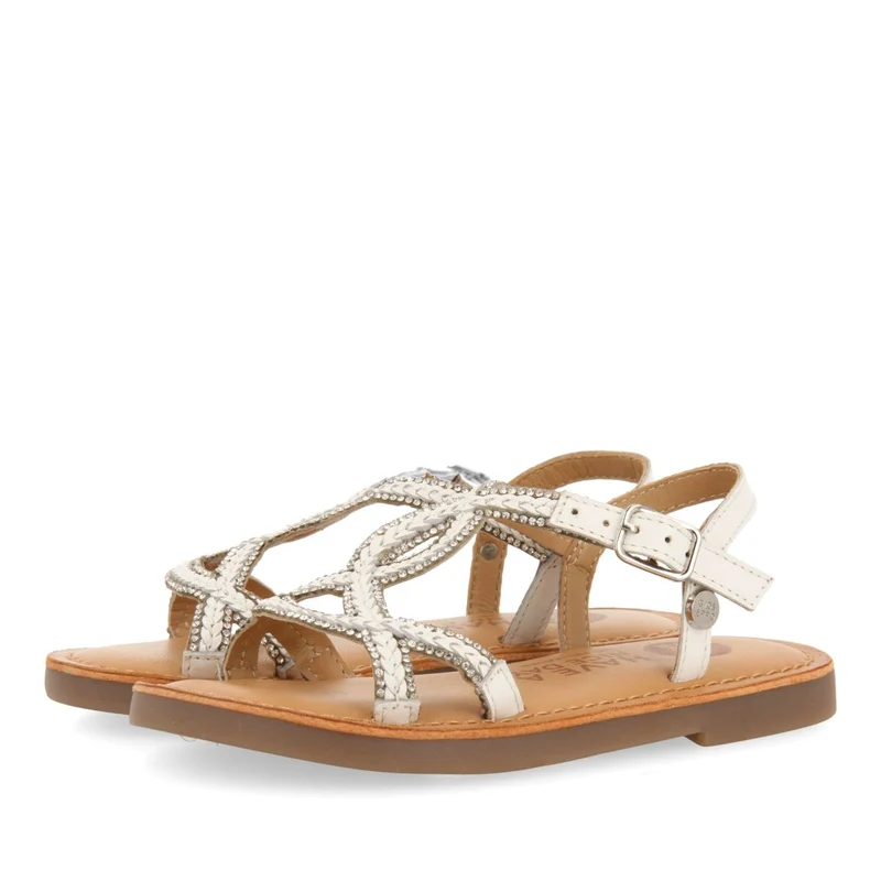 WHITE LEATHER SANDALS WITH EMBELLISHMENTS FOR GIRL AND BOY SCIO