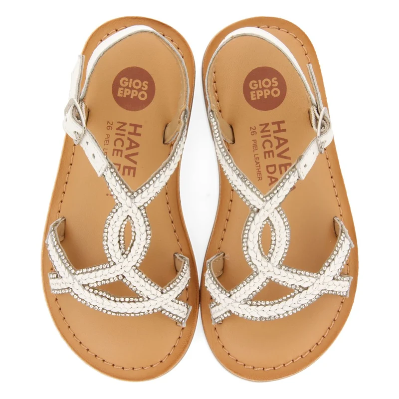 WHITE LEATHER SANDALS WITH EMBELLISHMENTS FOR GIRL AND BOY SCIO