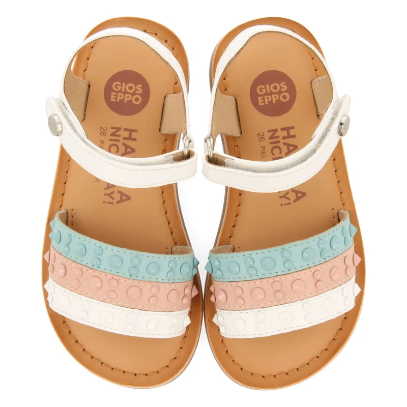 MULTICOLOR LEATHER SANDALS WITH STUDS FOR GIRLS AND BOYS TROINA