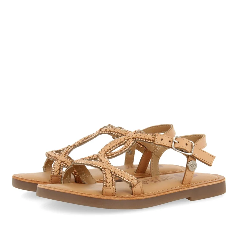 NUDE COLOR LEATHER SANDALS WITH EMBELLISHMENTS FOR GIRL AND BOY SCIO