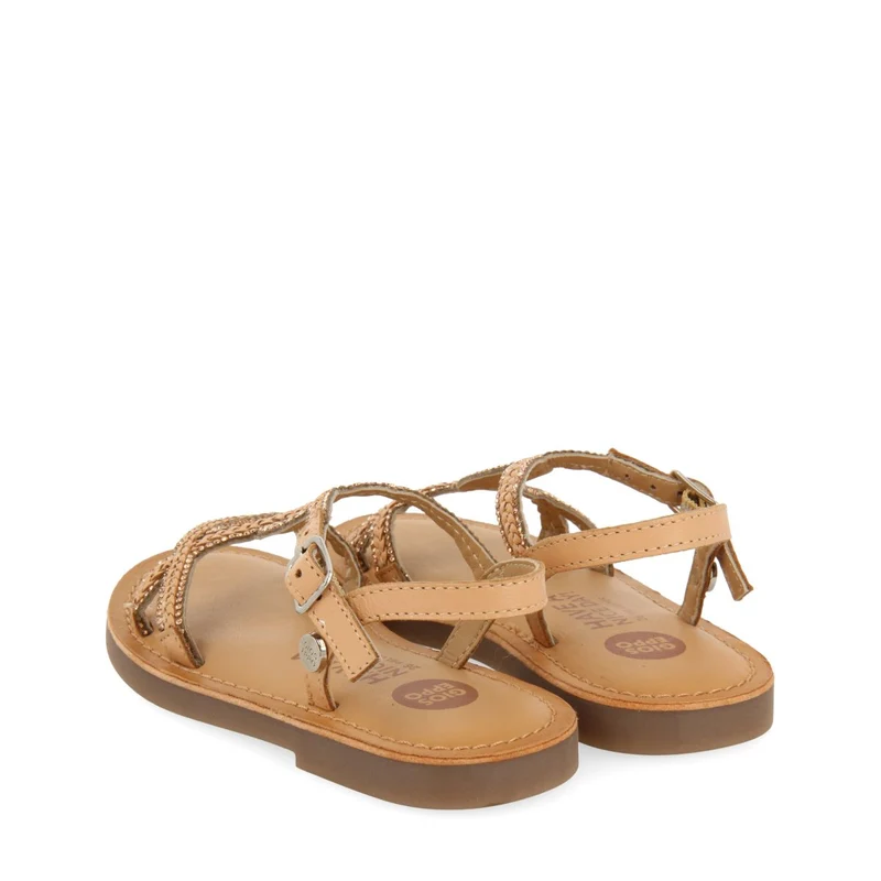 NUDE COLOR LEATHER SANDALS WITH EMBELLISHMENTS FOR GIRL AND BOY SCIO