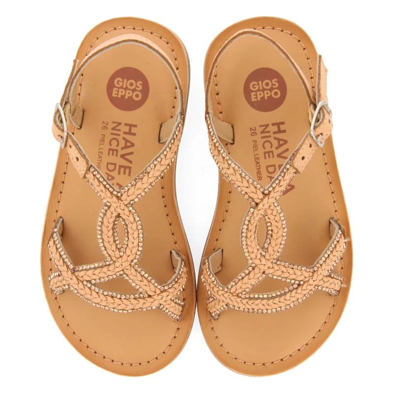 NUDE COLOR LEATHER SANDALS WITH EMBELLISHMENTS FOR GIRL AND BOY SCIO