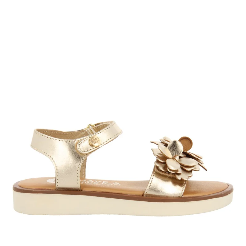 GOLDEN LEATHER SANDALS WITH FLOWER DECORATION FOR GIRL AND BOY NEHALEM