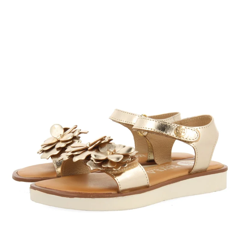 GOLDEN LEATHER SANDALS WITH FLOWER DECORATION FOR GIRL AND BOY NEHALEM