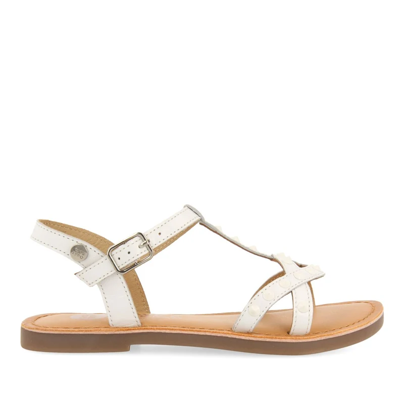 WHITE LEATHER SANDALS WITH STUDS FOR GIRL AND BOY STIBB