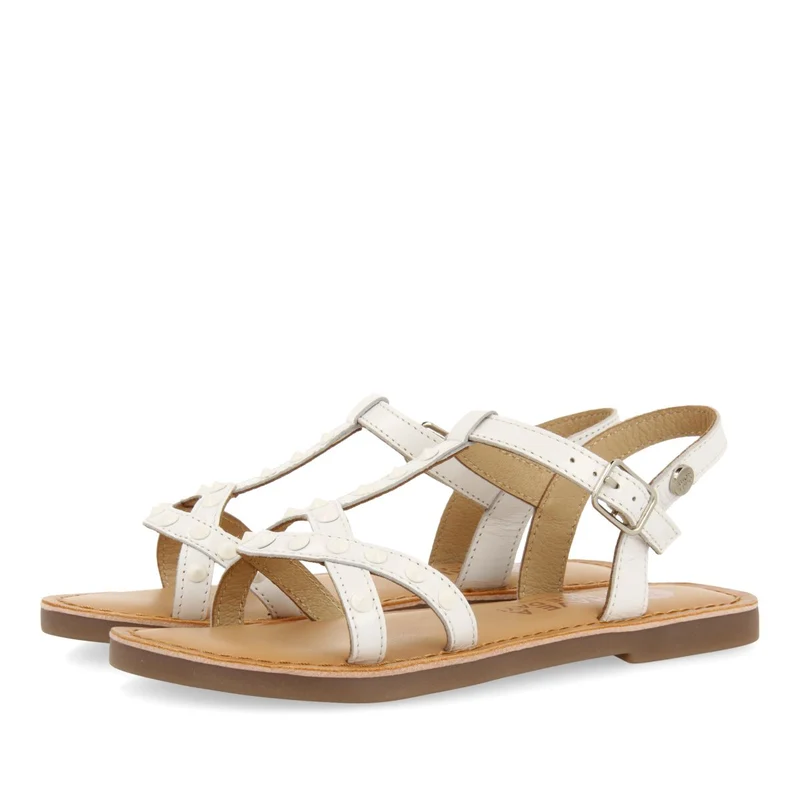 WHITE LEATHER SANDALS WITH STUDS FOR GIRL AND BOY STIBB