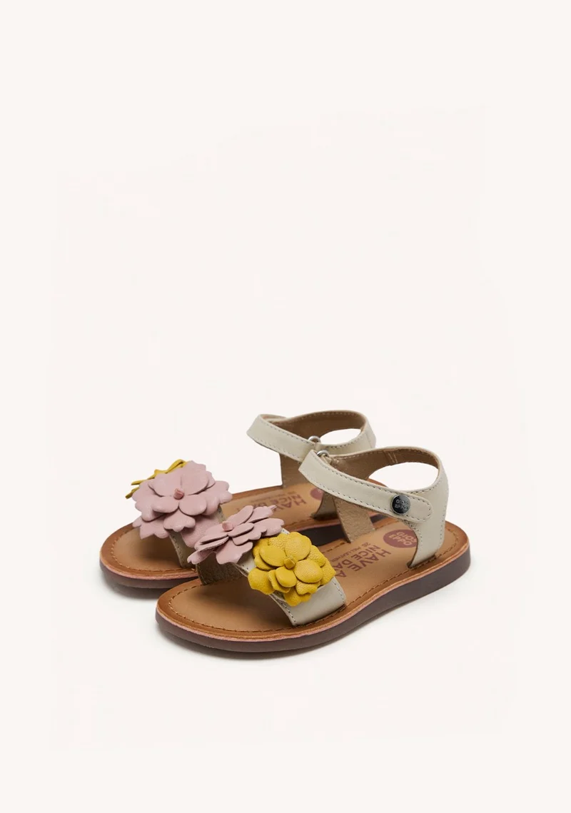 MULTICOLOR LEATHER SANDALS WITH FLOWER EMBELLISHMENT FOR GIRL AND BOY SHEGAN