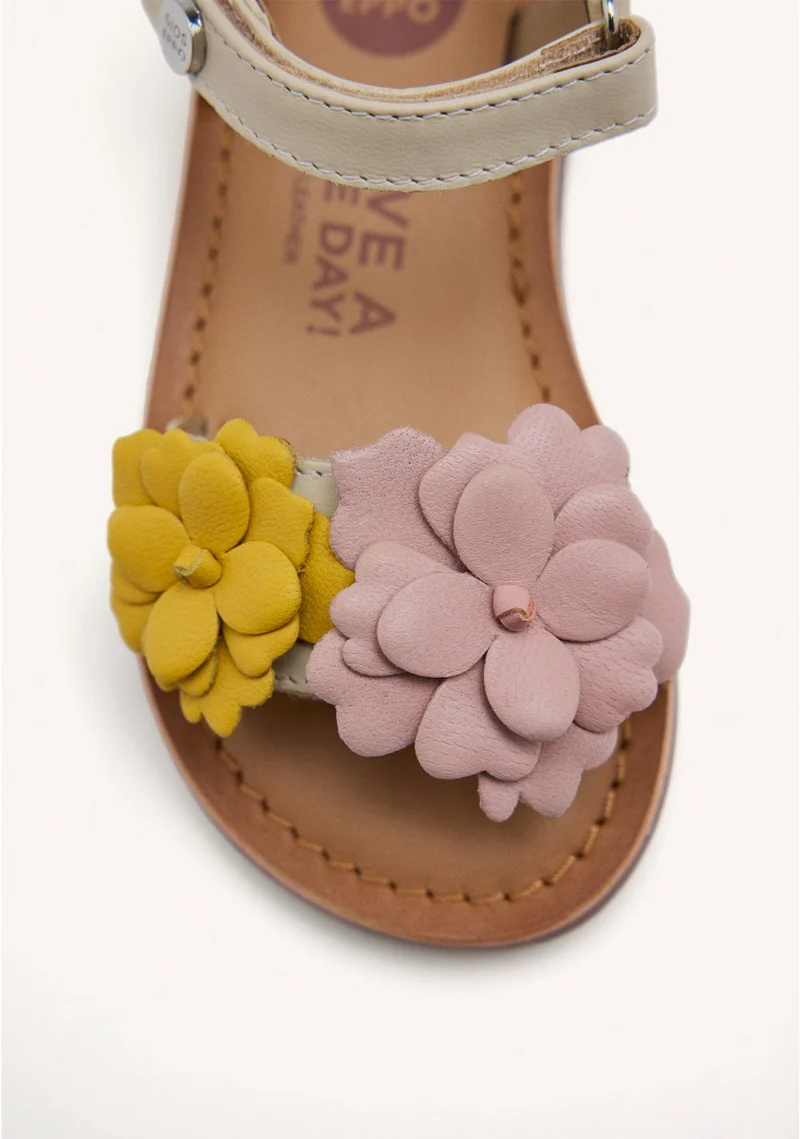 MULTICOLOR LEATHER SANDALS WITH FLOWER EMBELLISHMENT FOR GIRL AND BOY SHEGAN