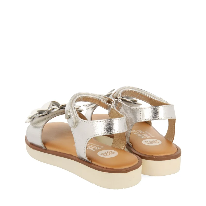 SILVER LEATHER SANDALS WITH FLOWER DECORATION FOR GIRL AND BOY NEHALEM