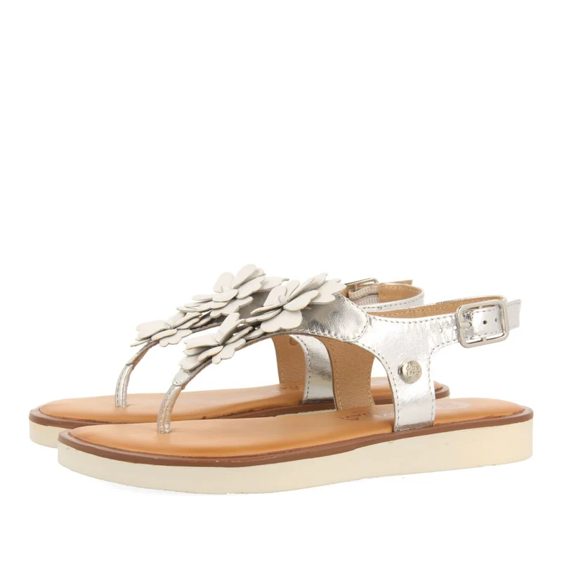 SILVER LEATHER SANDALS WITH FLOWER DECORATION FOR GIRL AND BOY IMOTSKI