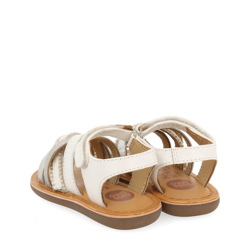 WHITE LEATHER SANDALS WITH EMBROIDERY IN RAFFIA, GLITTER AND METALLIC ACCENTS FOR BABY ILOK